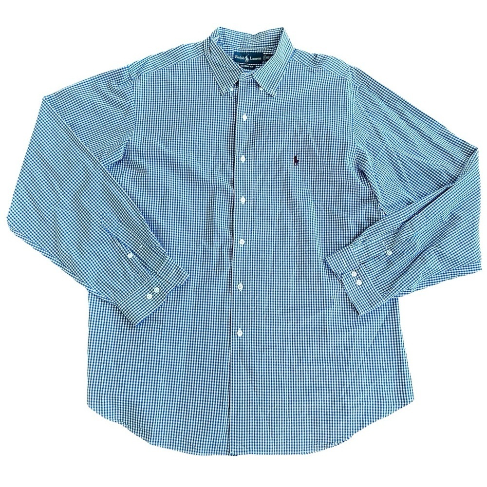 Ralph Lauren Men’s Classic Fit Button Down Shirt Size XXL Blue White Plaid Top